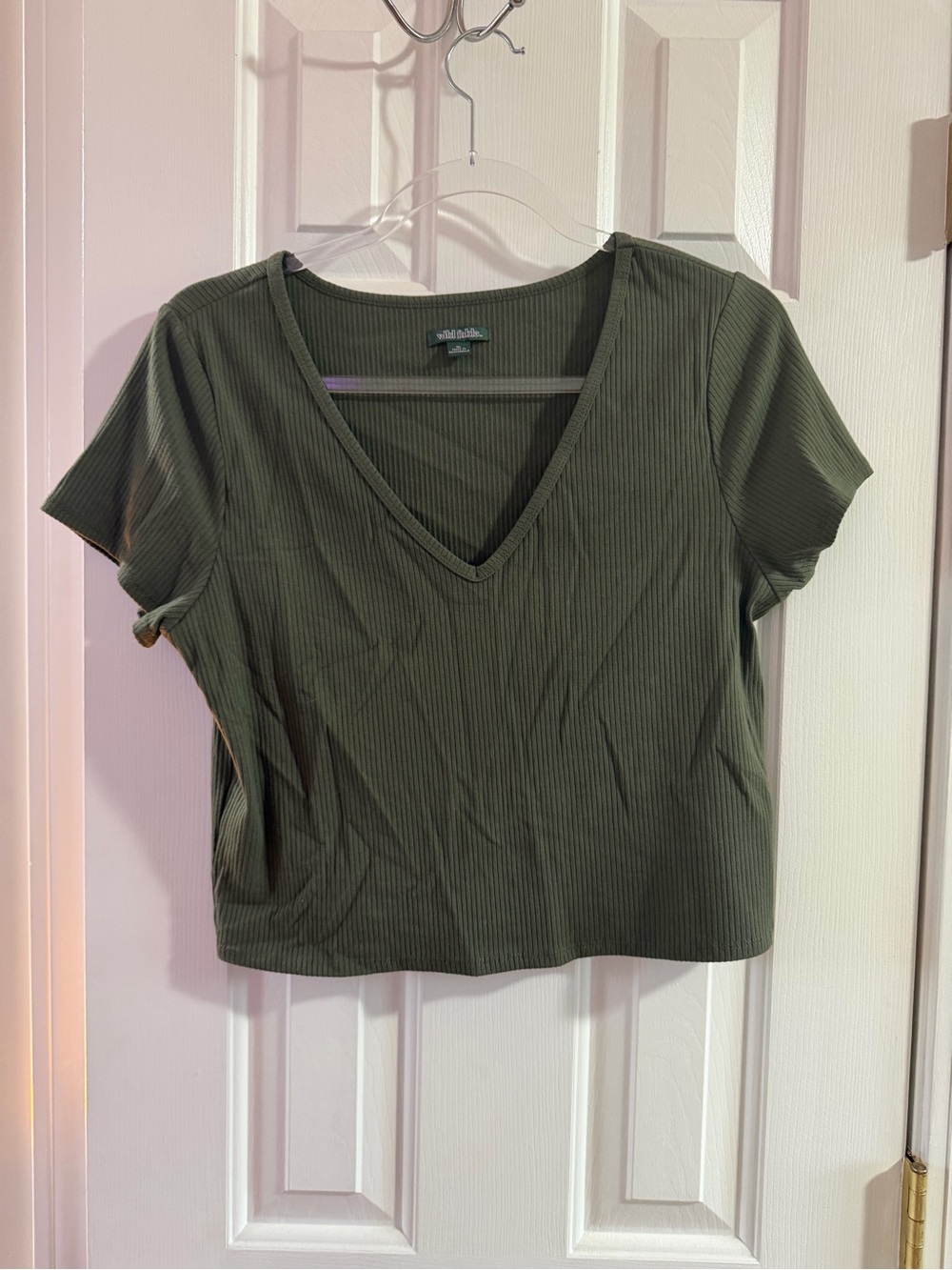 wild fable Olive Green Ribbed V-Neck Crop Top
